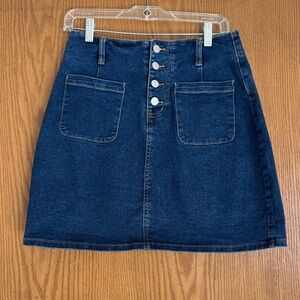 Denim Button-Front Skirt